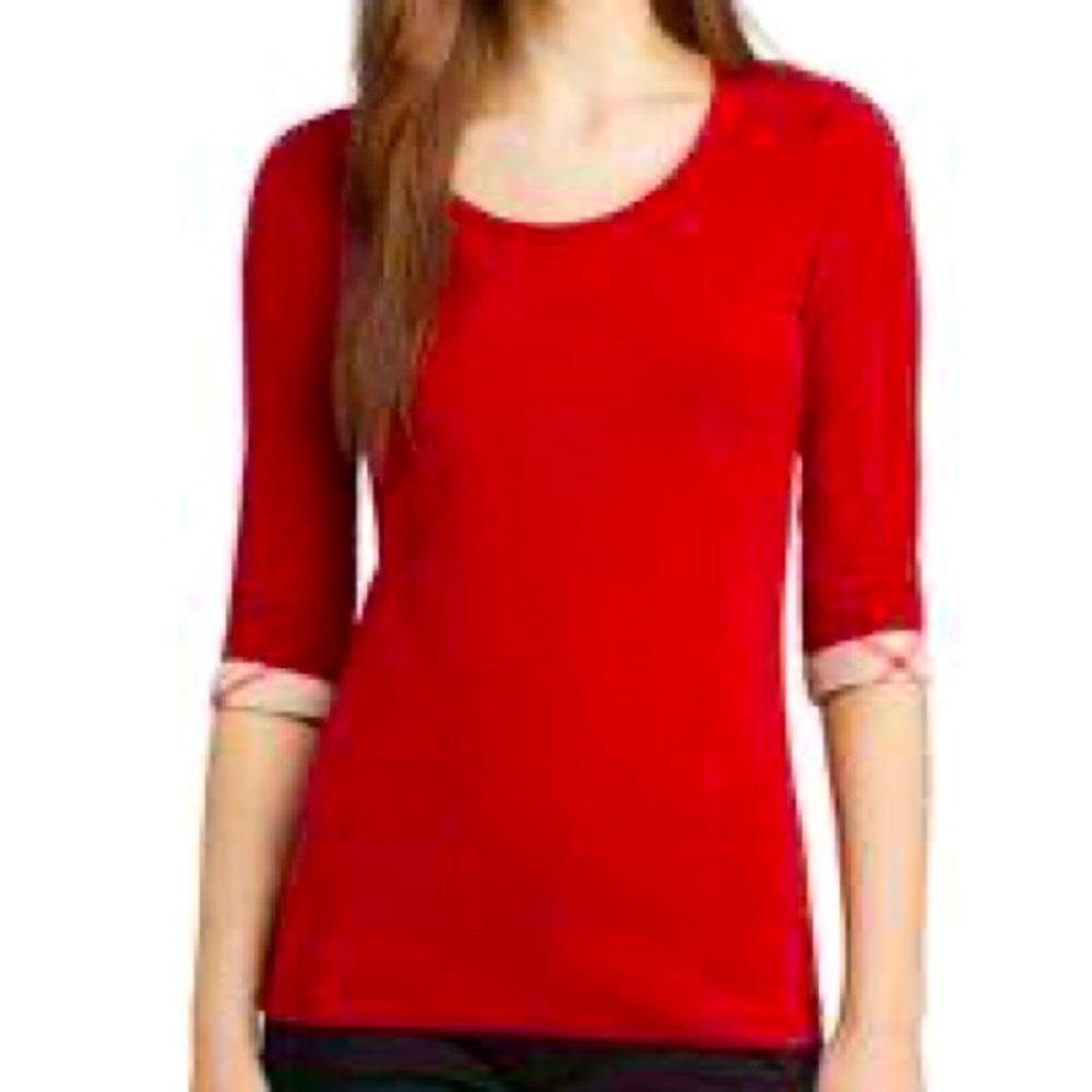 Authentic Burberry 3/4 sleeve scoop neck tshirt with Burberry cuff sleeve